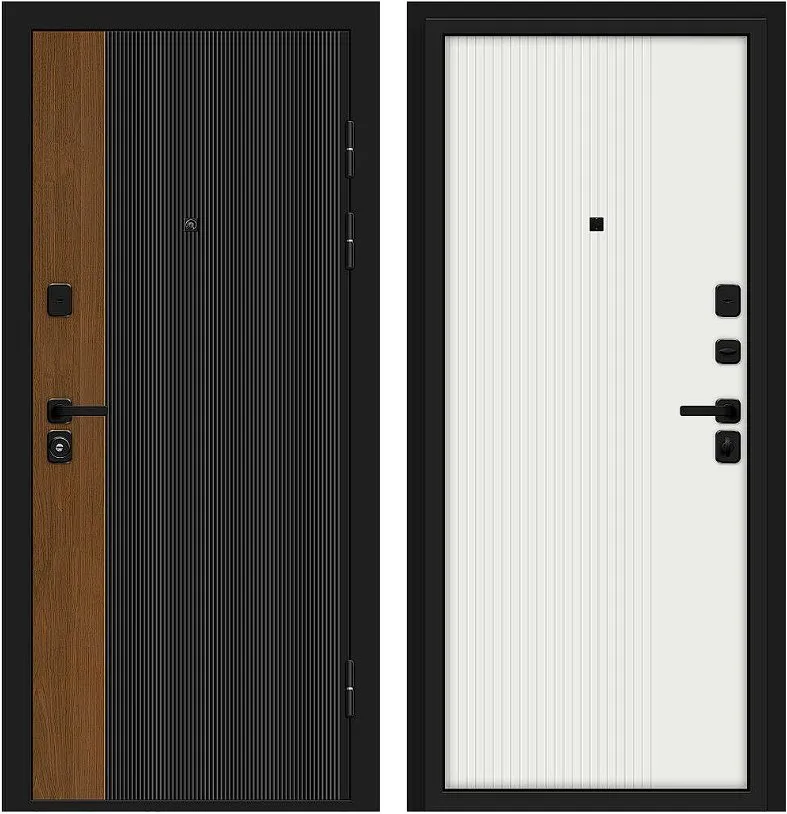 Дверь Браво Optim Z-2 Вертикаль Муар черный-Грецкий Орех/Белый DIS007399